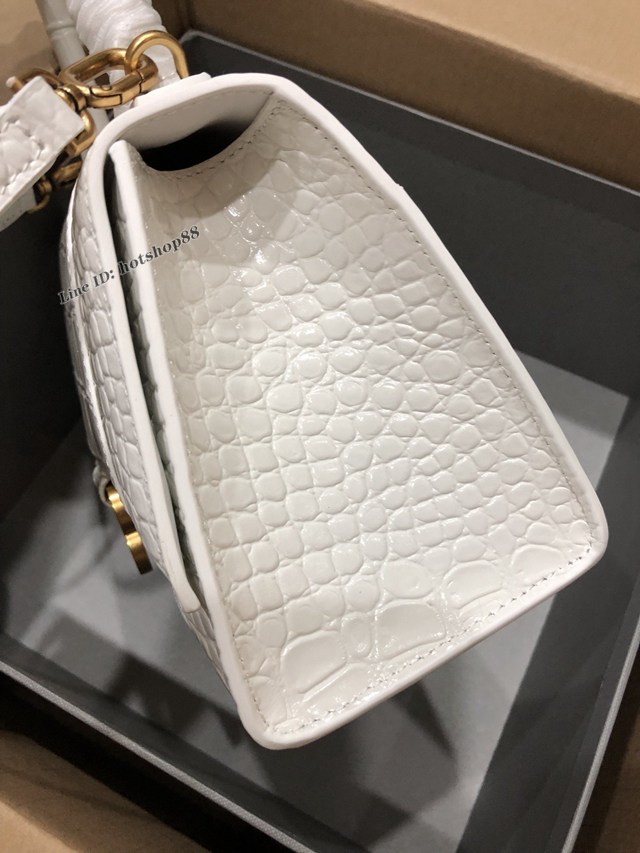 Balenciaga專櫃爆款大號手提女包 巴黎世家升級版鱷魚白色金扣Hourglass沙漏包 fyj1634